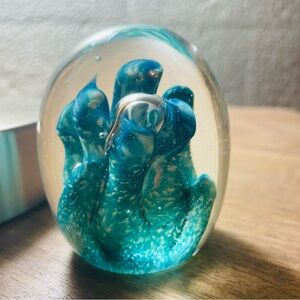 Don Bagwell Sea Coral Ocean Blue Glass Paperweight 3”